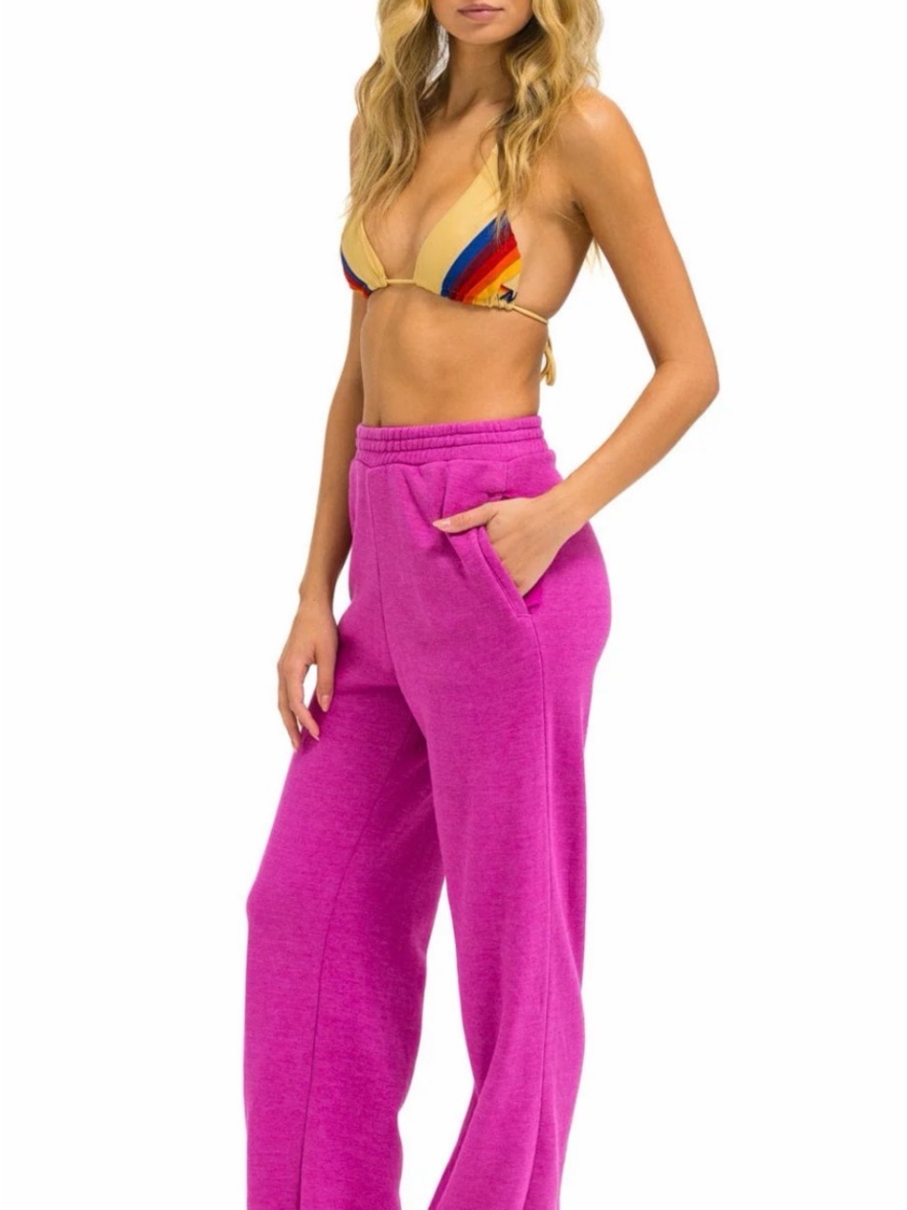 Unisex Aviator Nation Magenta Wide Leg Sweatpants Size Large - Picture 2 of 10